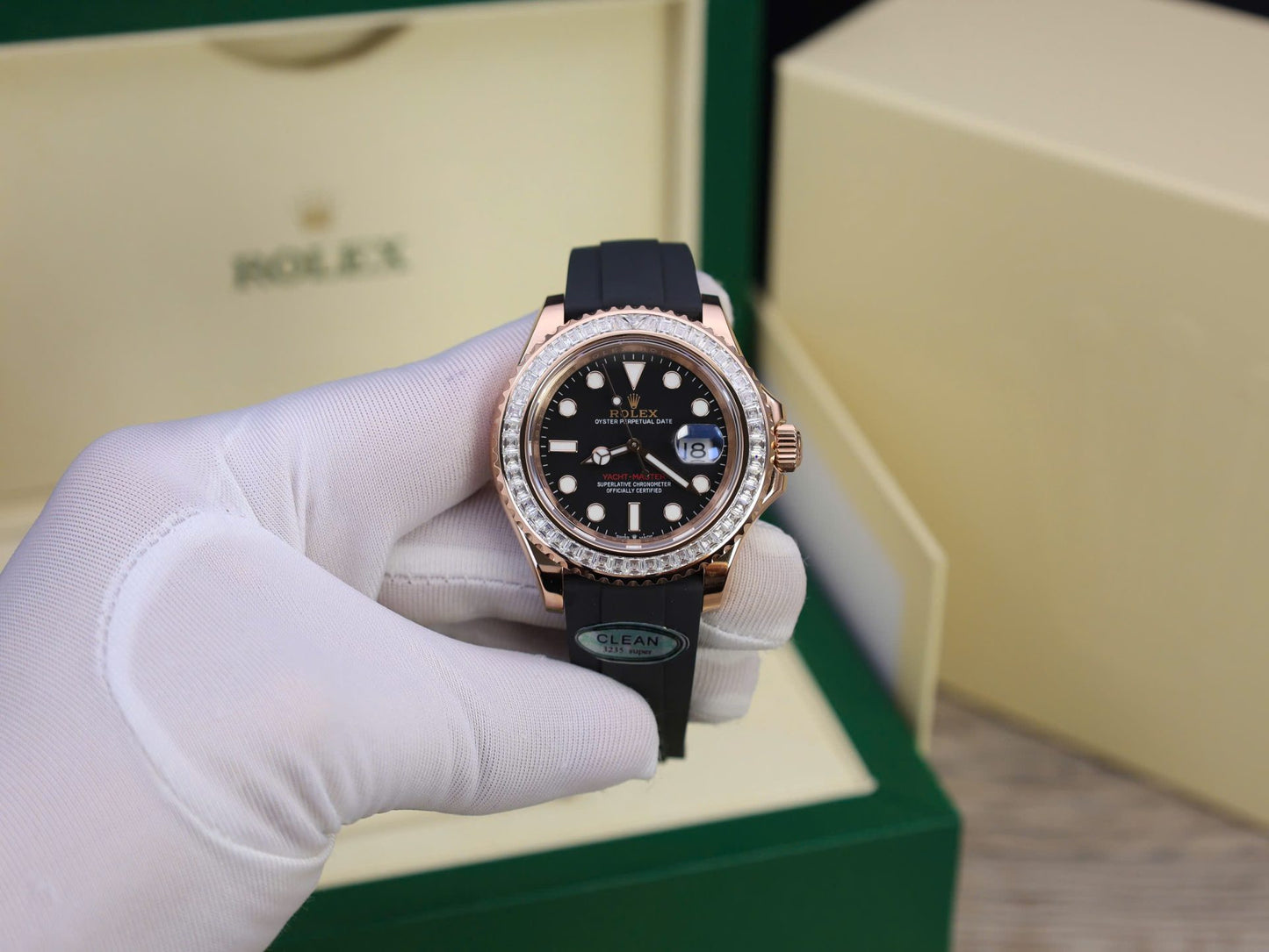 Rolex Yacht-Master Custom Gold Wrapped With Moissanite Baguette Diamond Clean Factory 40mm