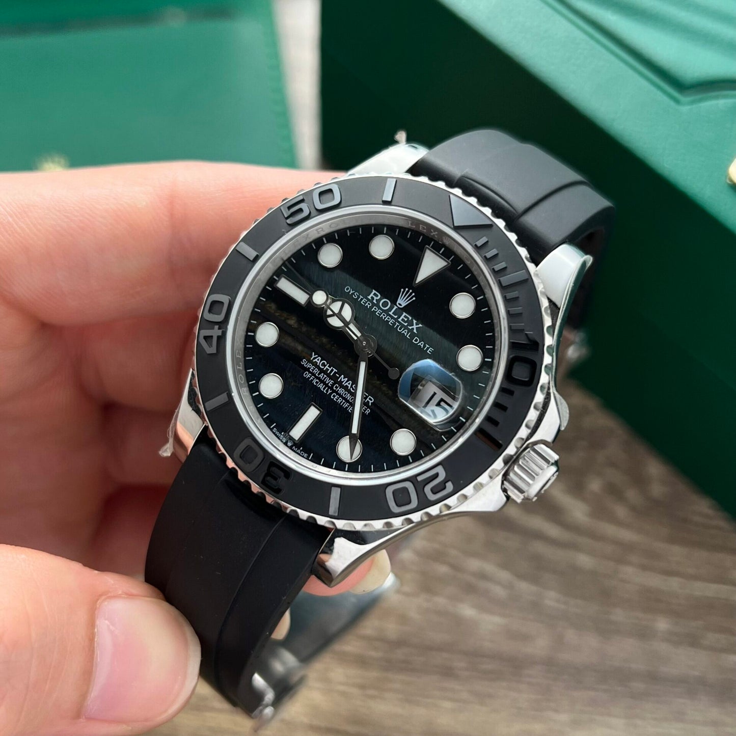 Rolex Watch Yacht-Master Black Dial Rubber Strap 40mm Clone