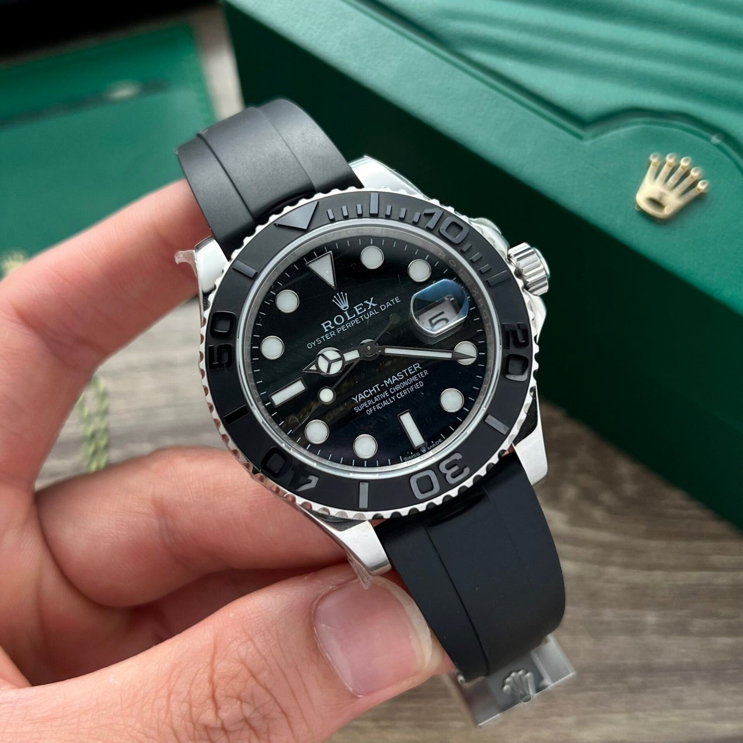 Rolex Watch Yacht-Master Black Dial Rubber Strap 40mm Clone