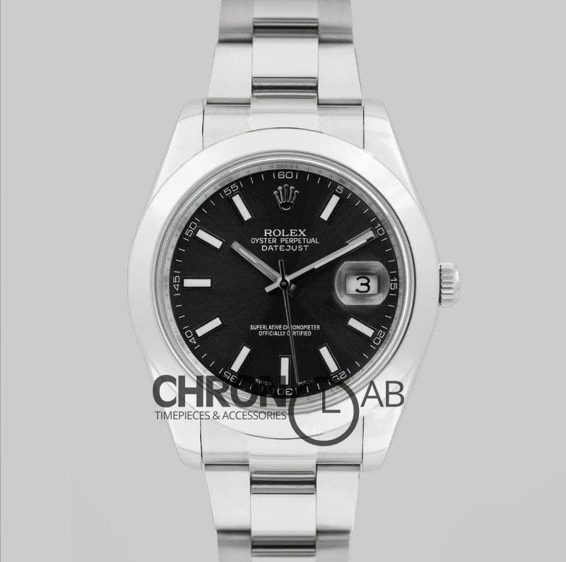 Datejust II 41 116300 Black Dial Stick Markers with Oyster Bezel