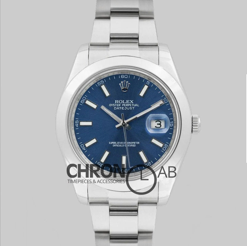 Datejust II 41 116300 Blue Dial Stick Markers with Oyster Bezel
