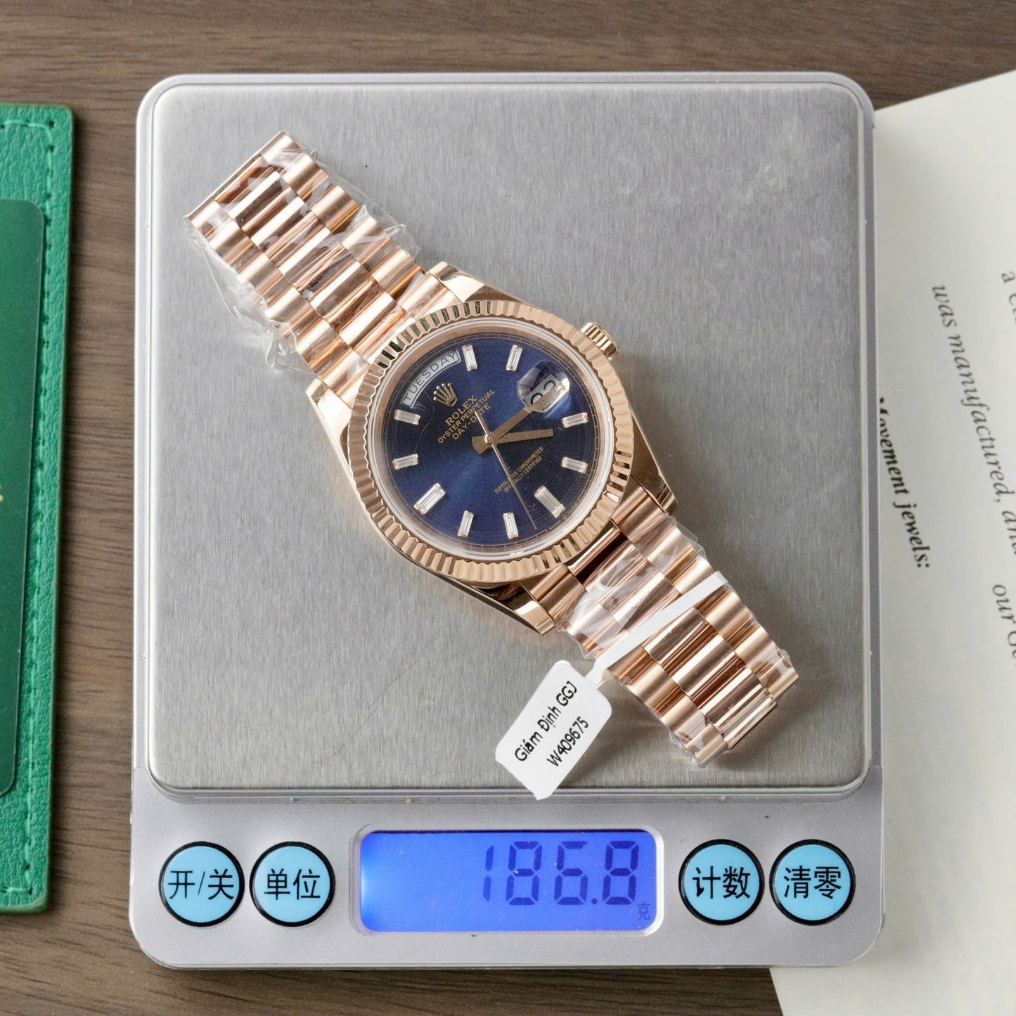 Rolex Day-Date Dial Blue Copies Watch Custom Weight 186Gram 18K Gold Wrapped 40mm