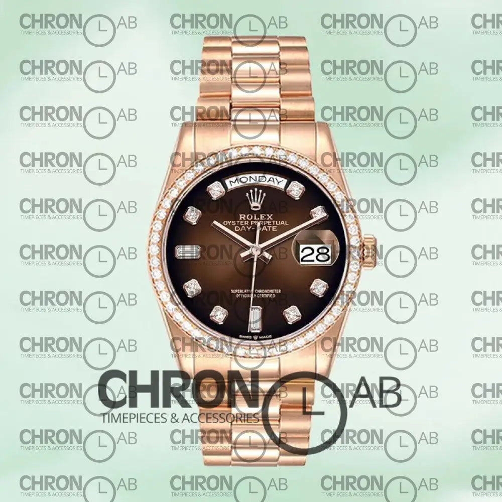 Day-Date 36mm M128345RBR-0040 Brown Dial Rose Gold Clone Watches