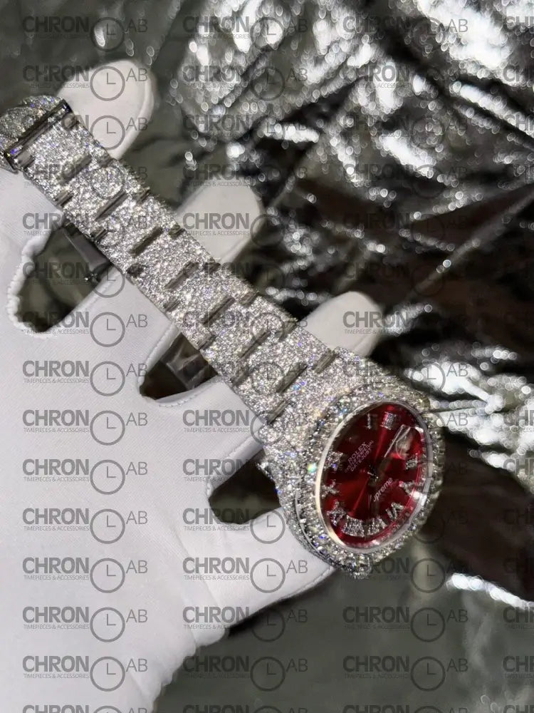 Rolex DateJust Supreme Custom Moissanite Diamonds Red Dial 41mm Clone Watches