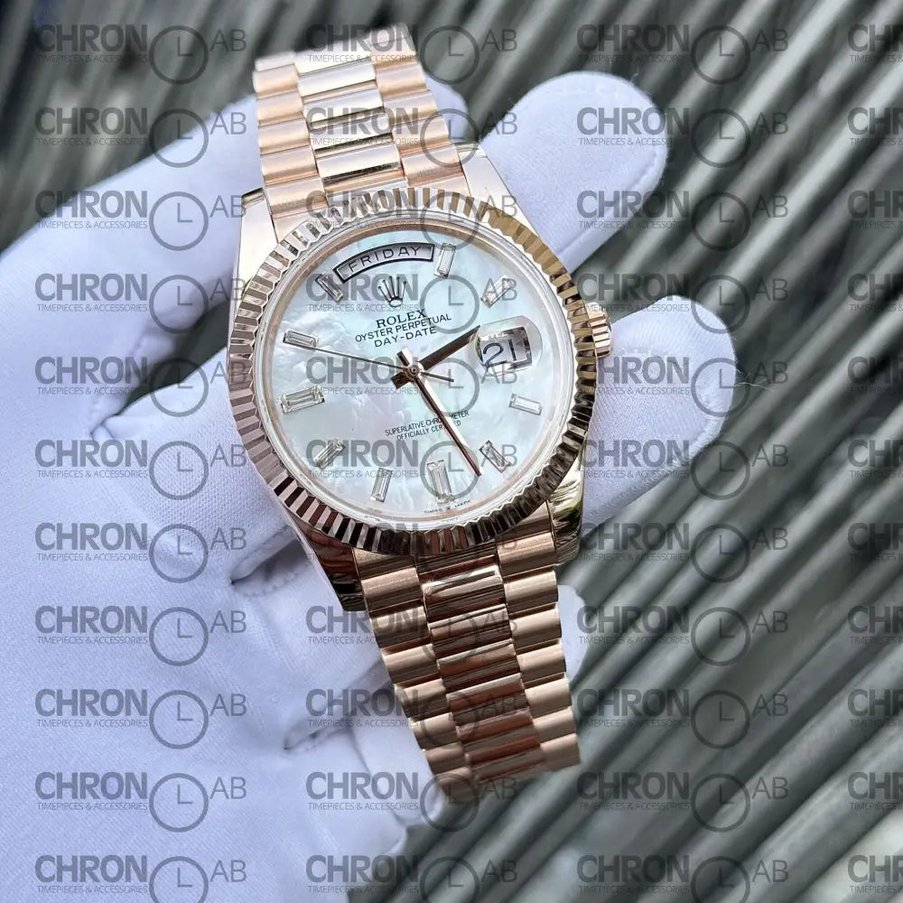 Rolex Day-Date 128235 Replica 36mm Gold Wrapped & Moissanite Clean Factory Watches