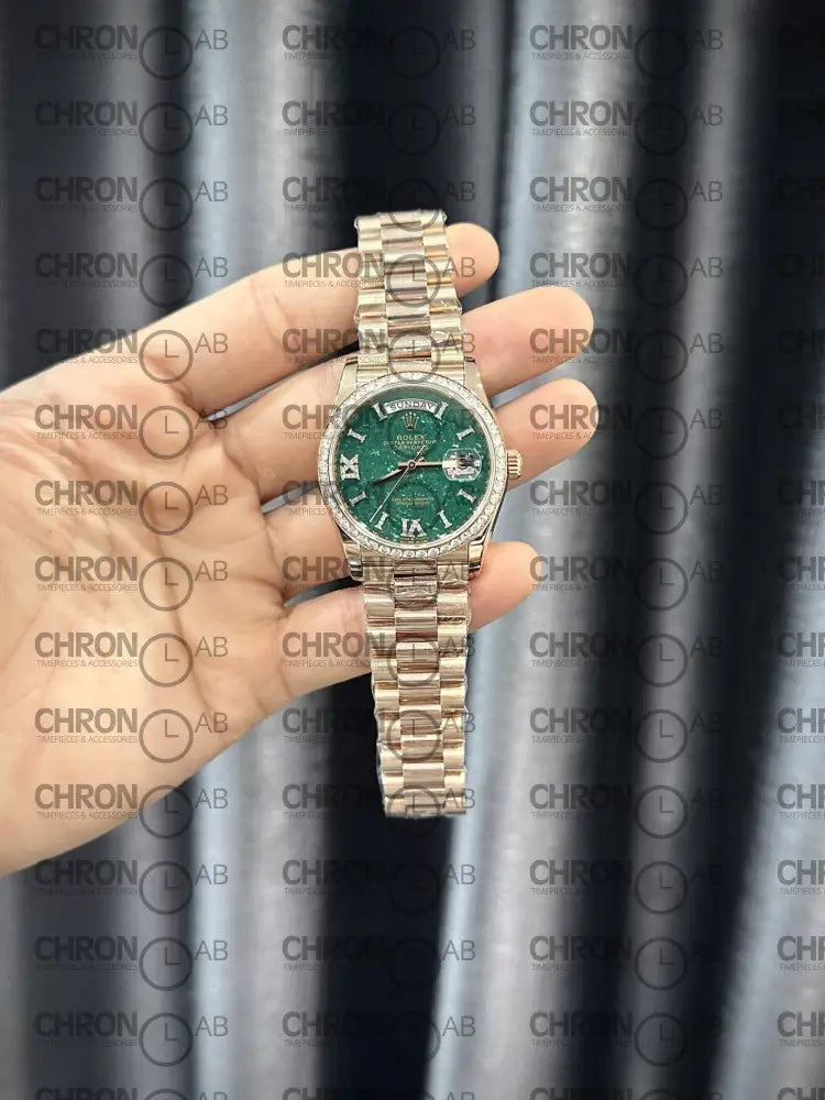 Rolex Day-Date 128235 Replica 36mm Gold Wrapped & Moissanite Clean Factory Watches