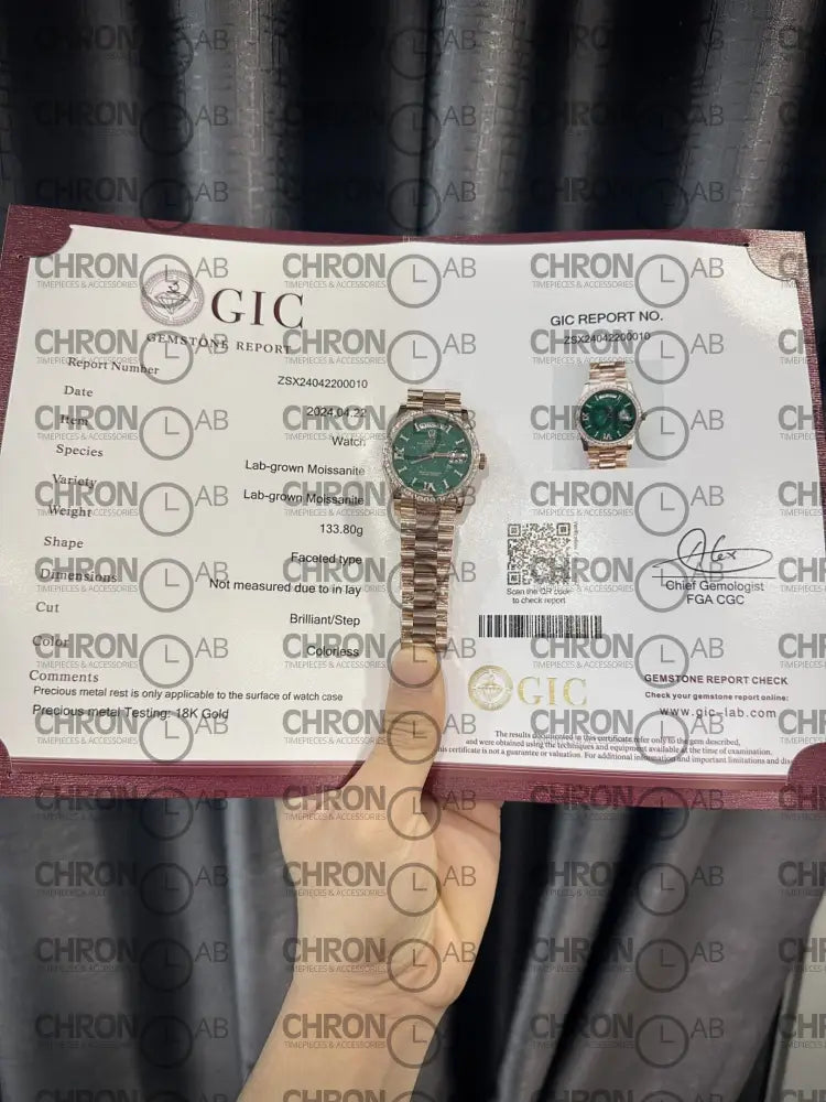 Rolex Day-Date 128235 Replica 36mm Gold Wrapped & Moissanite Clean Factory Watches