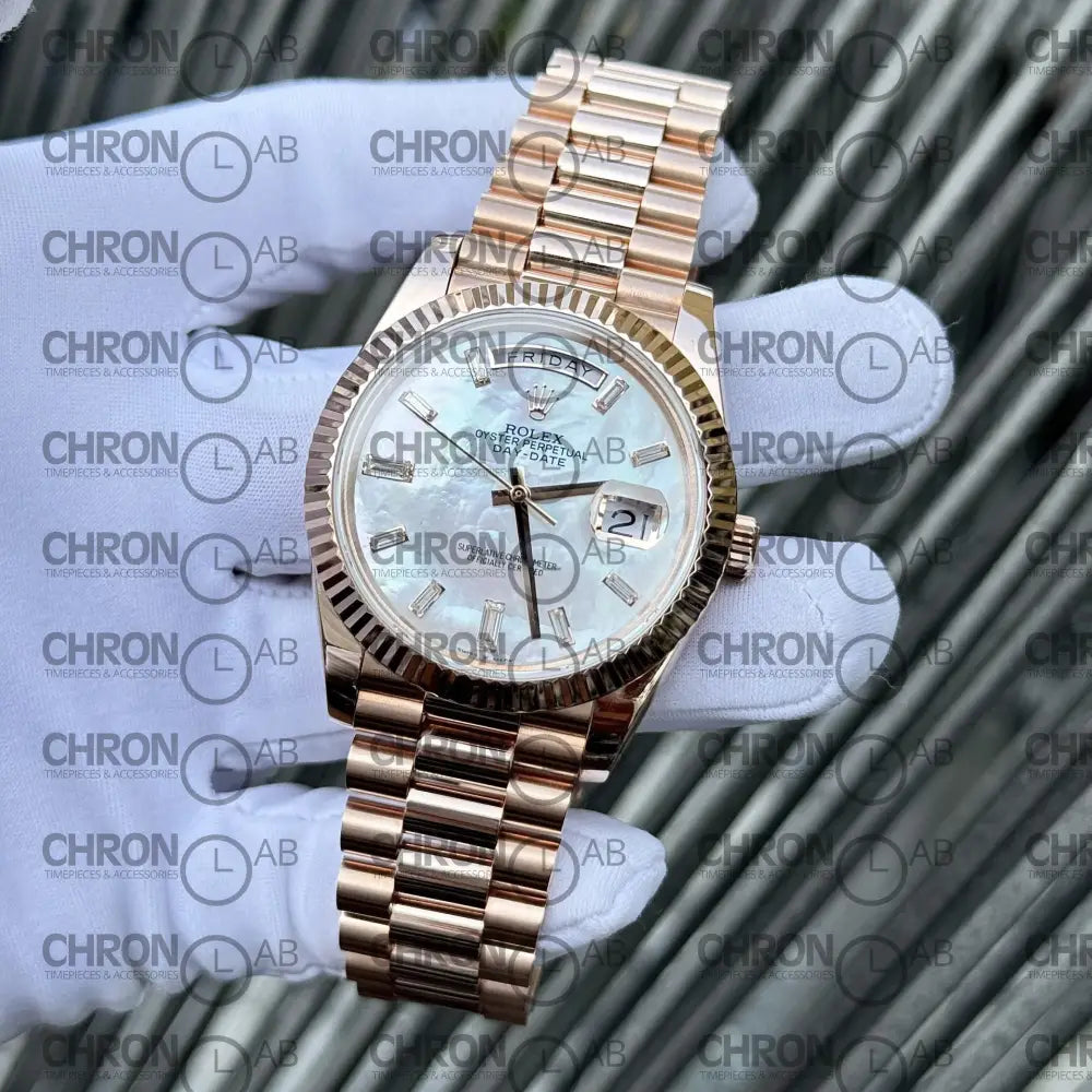 Rolex Day-Date 128235 Replica 36mm Gold Wrapped & Moissanite Clean Factory Watches