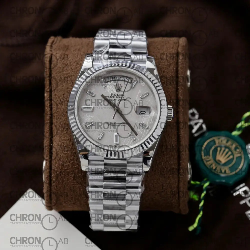 Rolex Replica Watch Day-Date Dial Meteorite Number Pile Diamond Moissanite 40mm Clone Watches