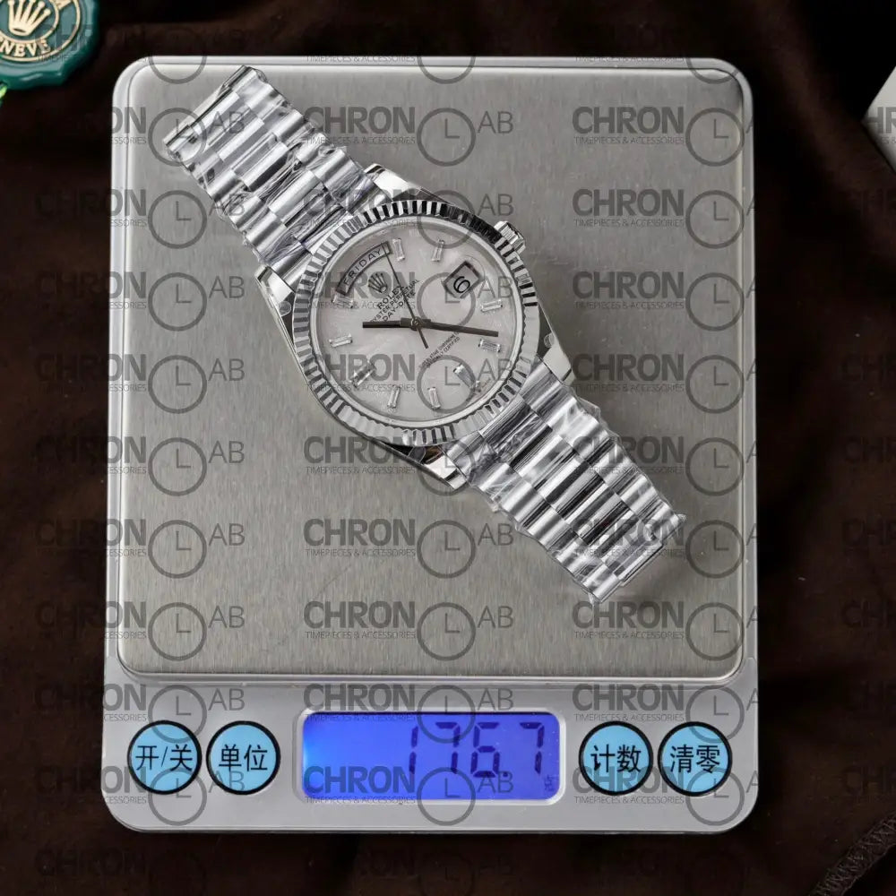 Rolex Replica Watch Day-Date Dial Meteorite Number Pile Diamond Moissanite 40mm Clone Watches