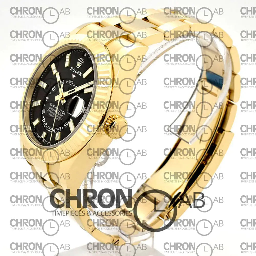 Sky-Dweller 336938 Yellow Gold Black Dial Oyster Bracelet Clone 42mm Watches