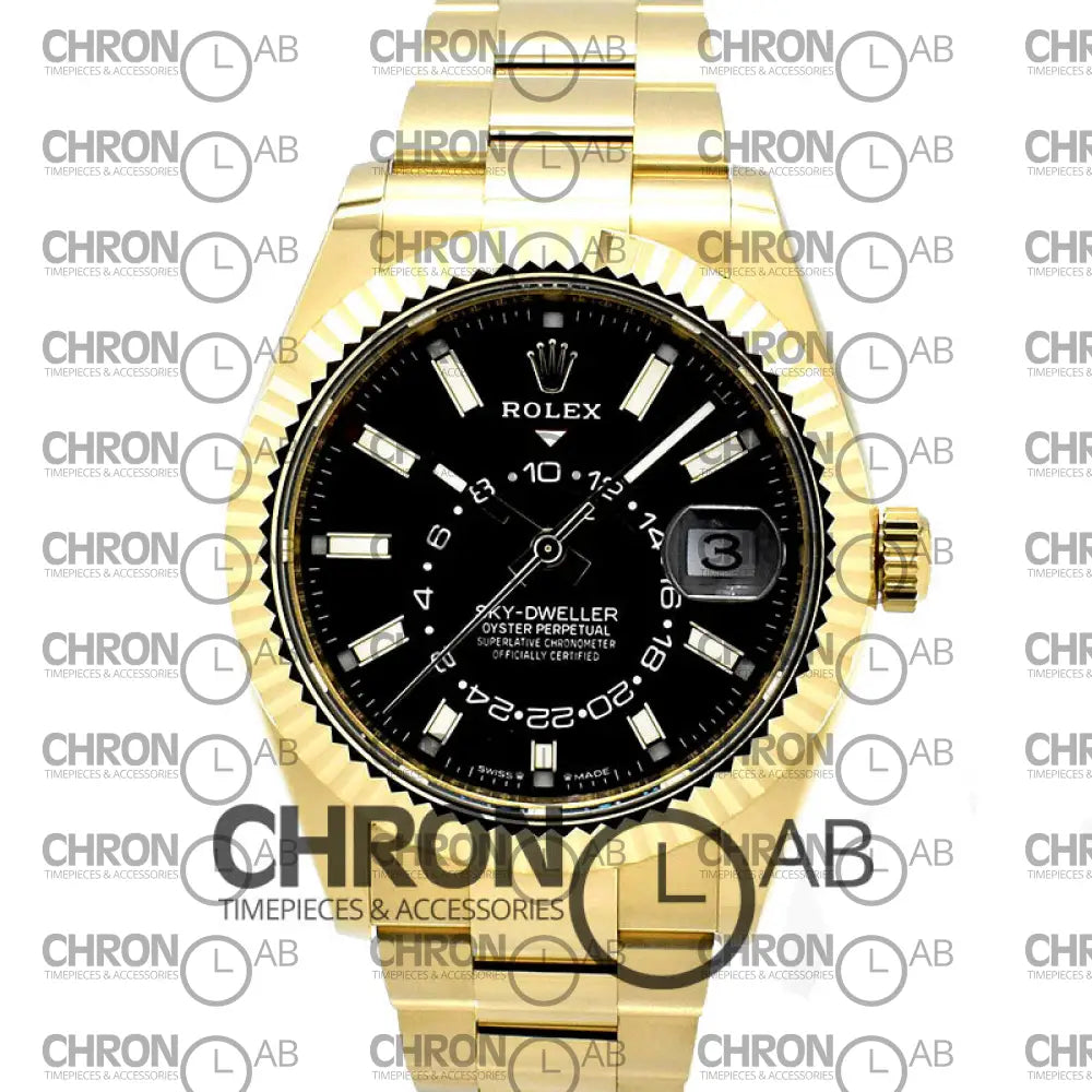Sky-Dweller 336938 Yellow Gold Black Dial Oyster Bracelet Clone 42mm Watches