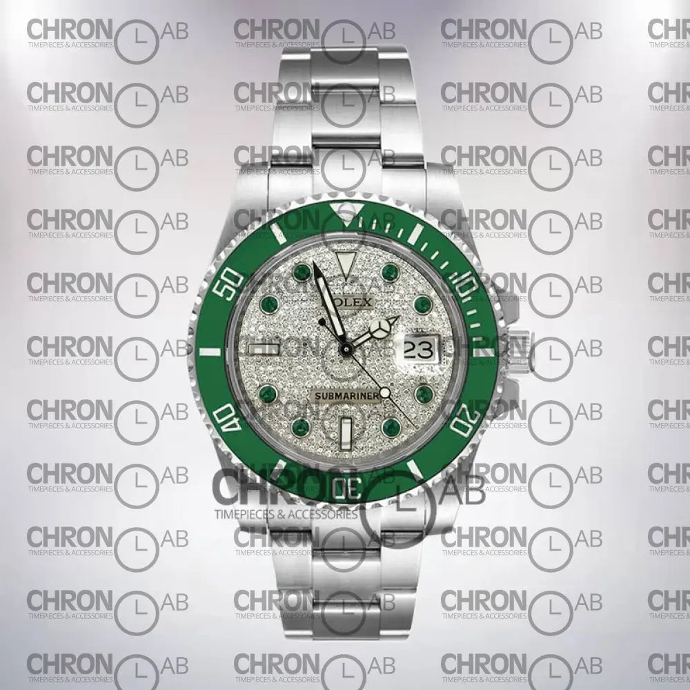 Submariner 116610 Men’s 40mm Diamond Paved Dial Silver Clone Watches