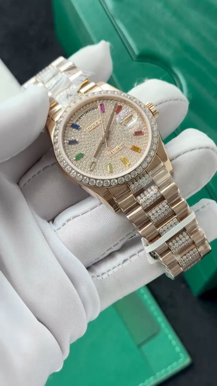 Rolex Day-Date 128395TBR Refined 18K Gold Wrapped & Moissanite Diamonds Best Replicas 36mm