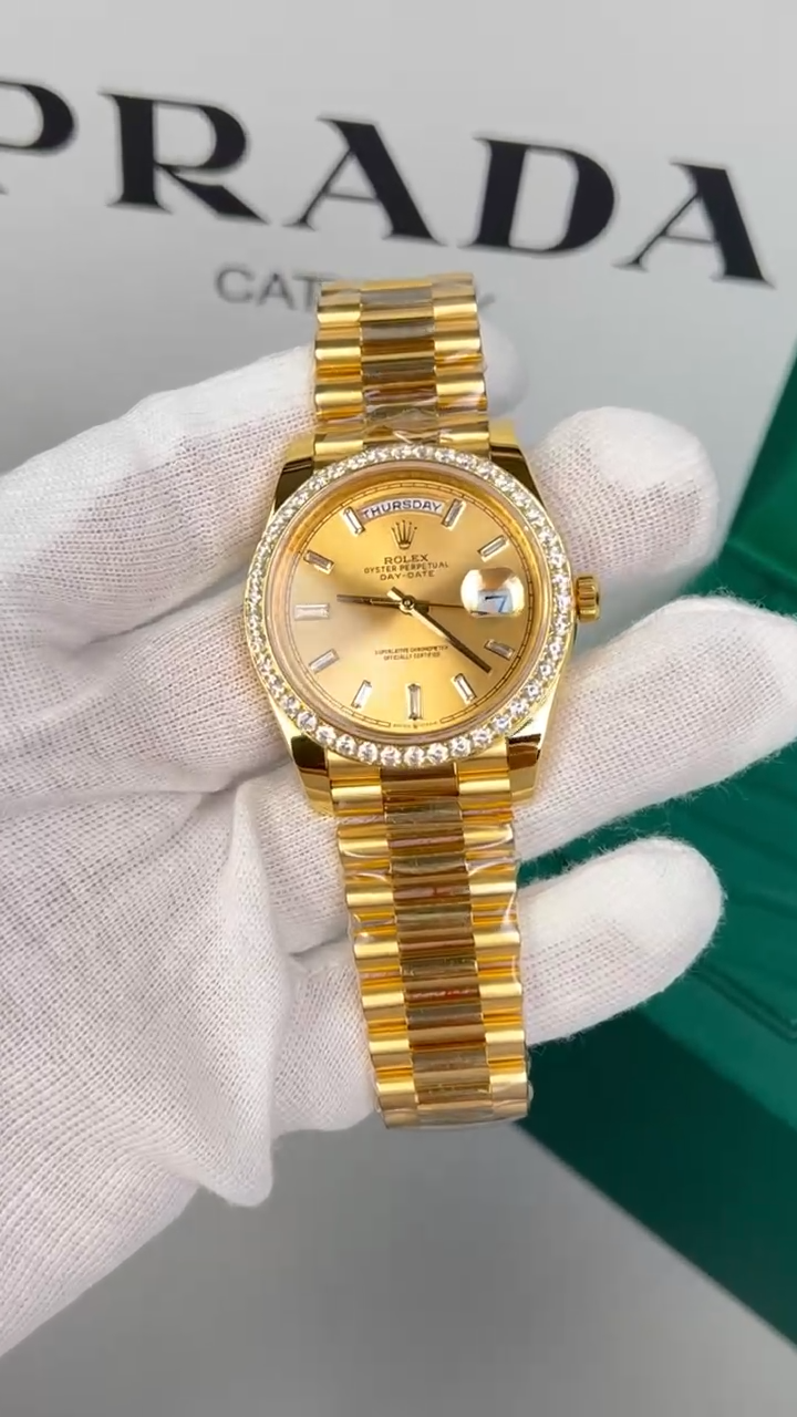 Rolex Day-Date Gold Wrapped Replica Watch With Moissanite Diamonds GM V2 40mm