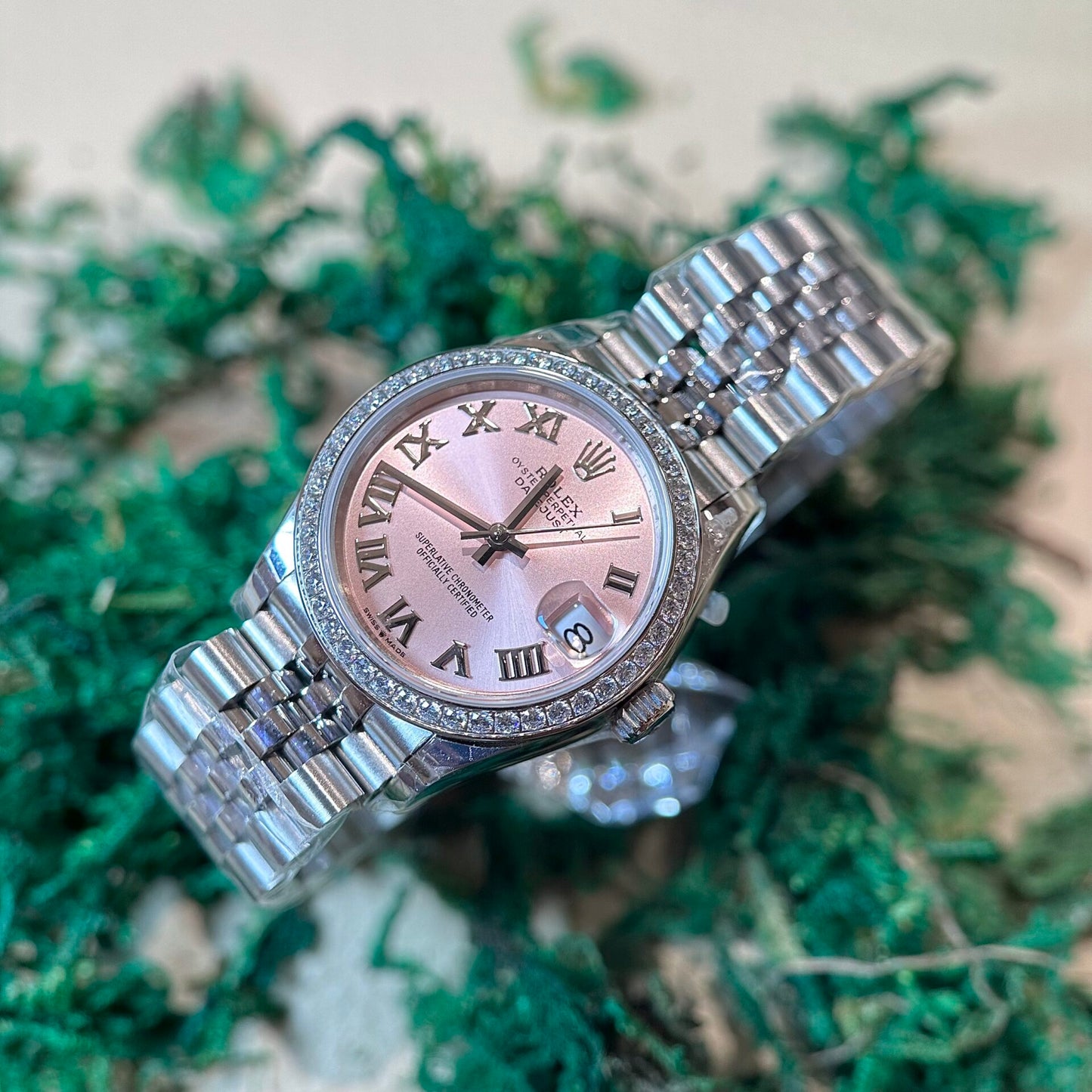 Rolex DateJust Replica Watch With Diamonds Pink Dial EW Factory 31mm