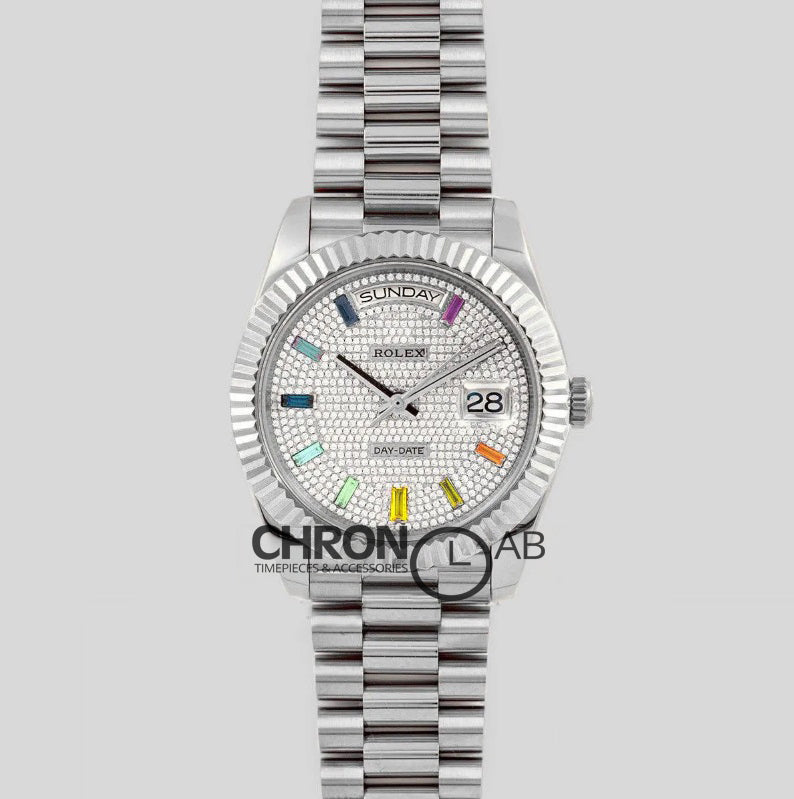 Day-Date 40 White Gold Diamond Paved Rainbow