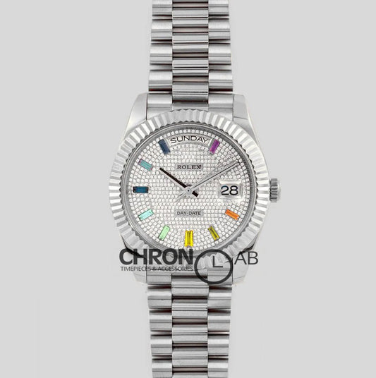 Day-Date 40 White Gold Diamond Paved Rainbow