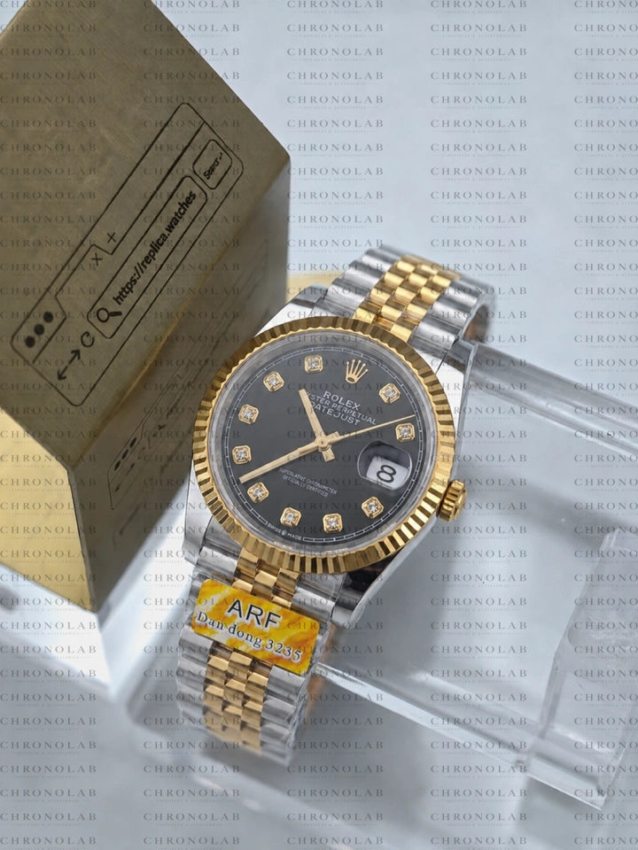 Rolex Datejust 36mm 126233 Two-Tone Yellow Gold/Steel Black Dial Diamond Markers Jubilee (AR Factory ARF Edition / SH3235 Movement)