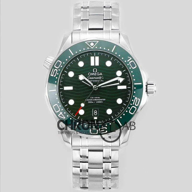 Seamaster Diver 300M SS Green Ceramic Bezel Green Dial on SS Bracelet