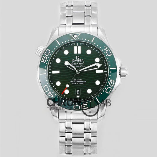 Seamaster Diver 300M SS Green Ceramic Bezel Green Dial on SS Bracelet