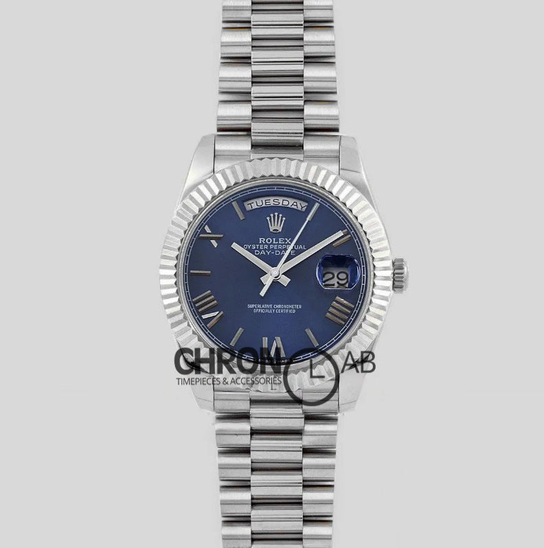 Day-Date 40 228235 Blue Dial in White Gold with Roman Markers