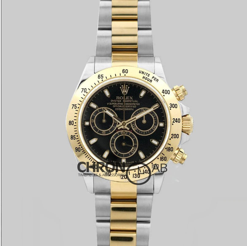 Cosmograph Daytona 116523 Black Dial with Two Tone Bracelet