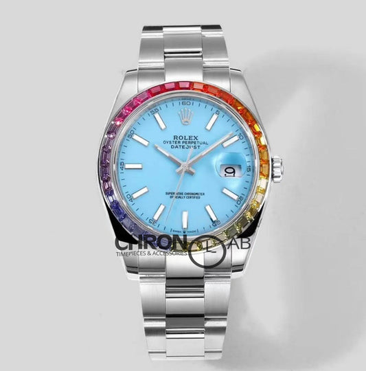 Datejust 41 Light Blue Dial Rainbow Bezel