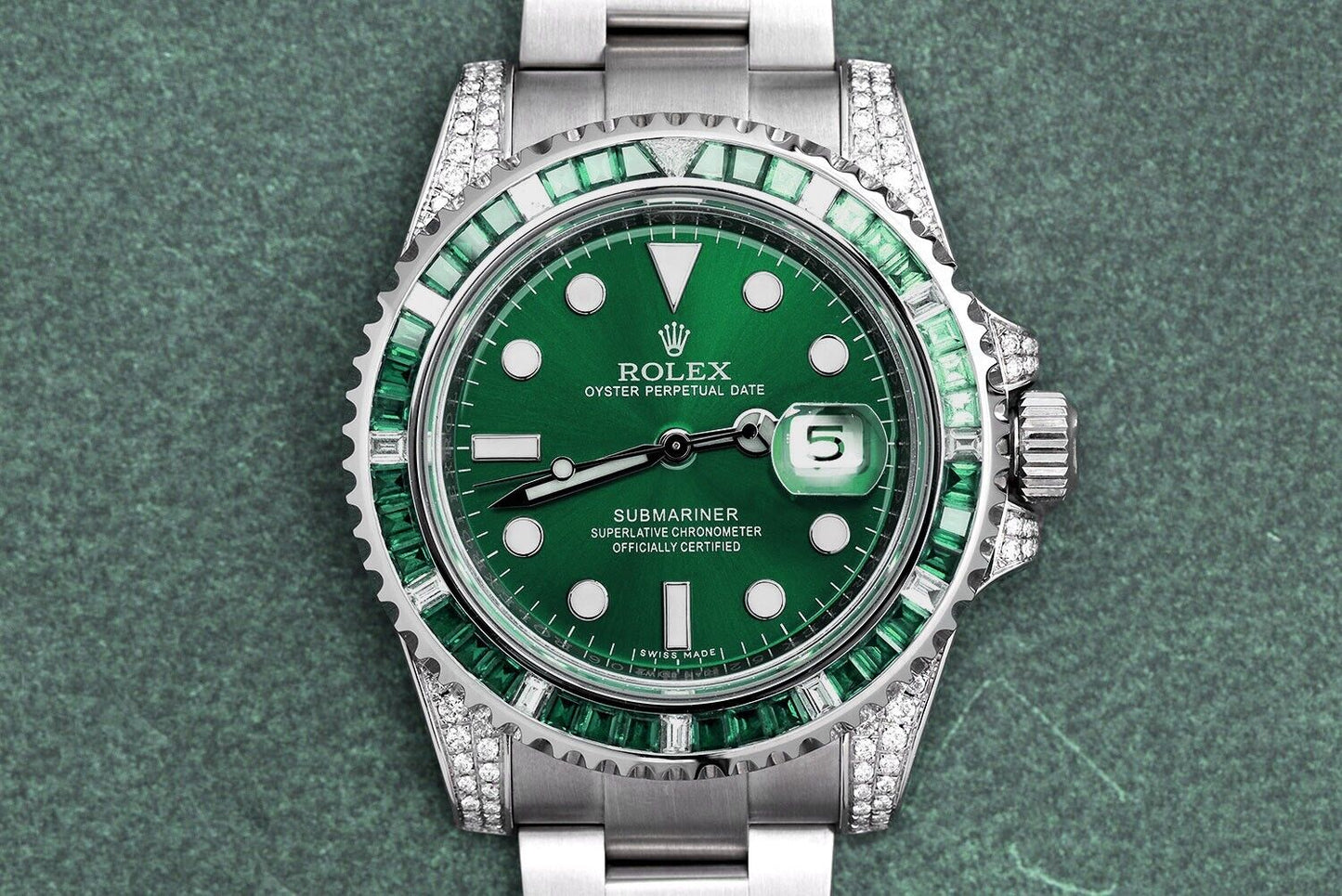Submariner Date 116610LN Green Dial With Diamond Lugs And Bezel