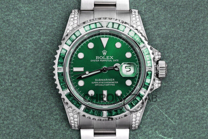 Submariner Date 116610LN Green Dial With Diamond Lugs And Bezel