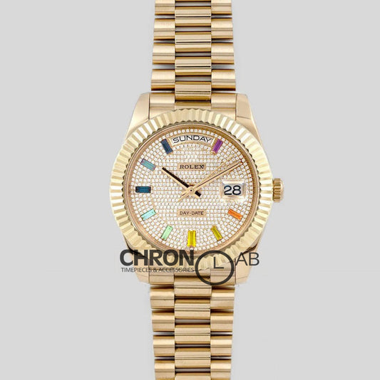 Day-Date 40 Yellow Gold Diamond Paved Rainbow