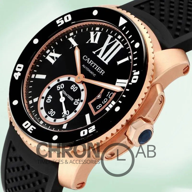 Calibre W7100052 42mm Men’s Rubber Band Rose Gold