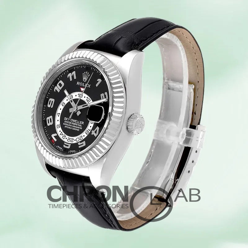 Sky-Dweller 326139BKAL 42mm Leather Strap Black Dial Clone