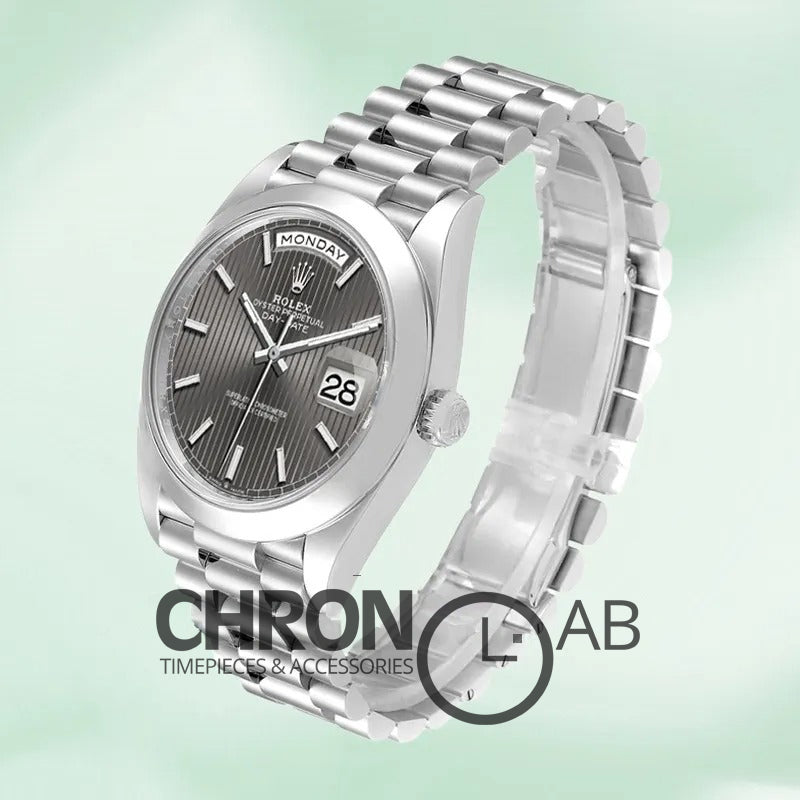 Day-Date 40mm m228206-0011 Silver Dark Rhodium Dial Clone