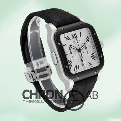 Santos Men’s WSSA0017 43mm Leather Strap Silver Chronograph