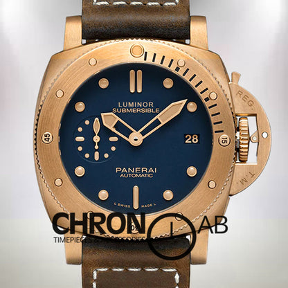 Submersible PAM01074 47mm Men's Blue Dial Rose Brawn Leather  Gold-tone