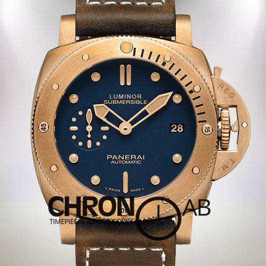 Submersible PAM01074 47mm Men's Blue Dial Rose Brawn Leather  Gold-tone