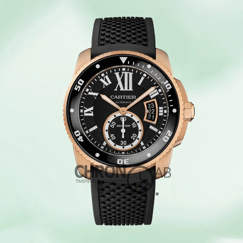 Calibre W7100052 42mm Men’s Rubber Band Rose Gold