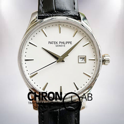 Calatrava 5227G-001 Men's 40mm Silver-tone Leather Strap