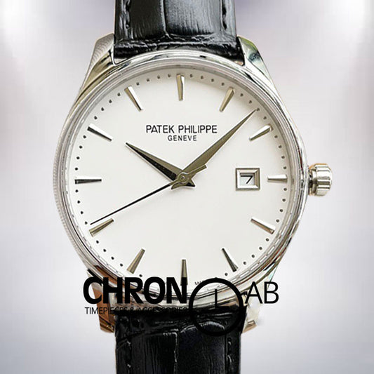 Calatrava 5227G-001 Men's 40mm Silver-tone Leather Strap