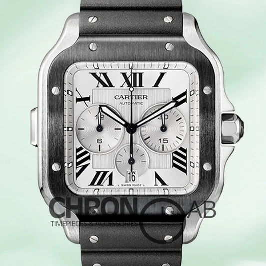 Santos 43mm WSSA0017 Men’s Silver Dial Chronograph