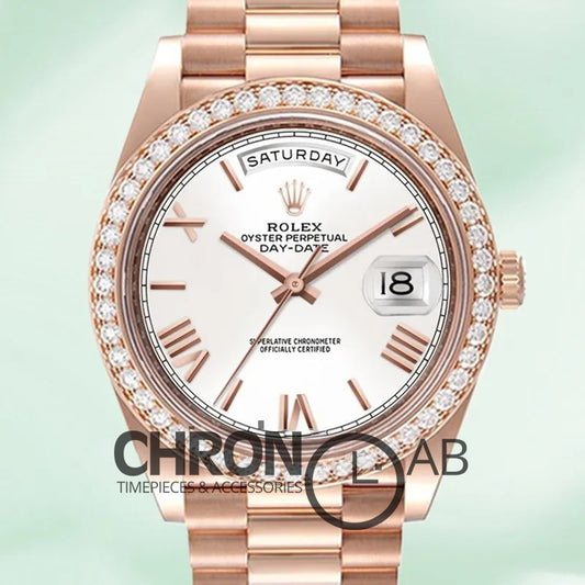 Day-Date 40mm Men’s m228345rbr-0012 White Dial Rose Gold Clone