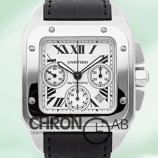 Santos W20090X8 Men’s 42mm Automatic White Dial Chronograph