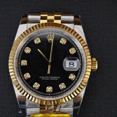 Rolex Datejust 36mm 126233 Two-Tone Yellow Gold/Steel Black Dial Diamond Markers Jubilee (AR Factory ARF Edition / SH3235 Movement)