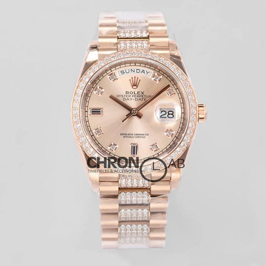 Day-Date 36 128345RBR Rose Dial with Diamond Bezel in Everose Gold
