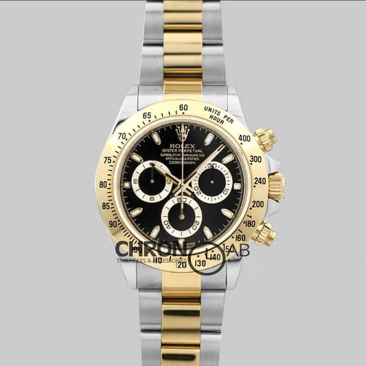 Cosmograph Daytona 116528 Black Dial with Two Tone Bracelet