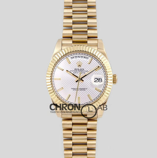 Day-Date 40 228238 White Dial in Yellow Gold Diagonal Motif