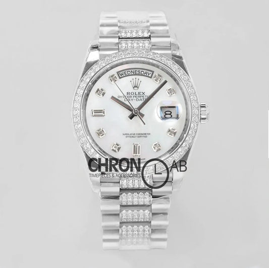 Day-Date 36 128349RBR MOP Dial with Diamond Bezel in White Gold