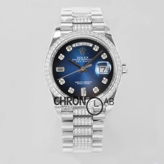 Day-Date 36 128349RBR Blue Dial with Diamond Bezel in White Gold