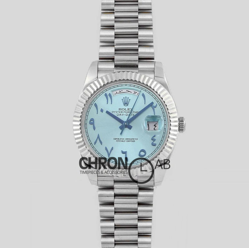 Day-Date 40 228206 Blue Dial in Platinum with Arabic Markers